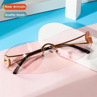 2027 rimless e- pentagram sunglasses women new Y2K Spice Gir