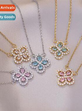 Necklace female zircia four-leaf clover flowers niche light