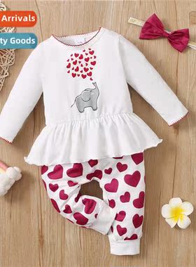 Girls Spring  Autumn 2021 new n elephant love print lg-sleev