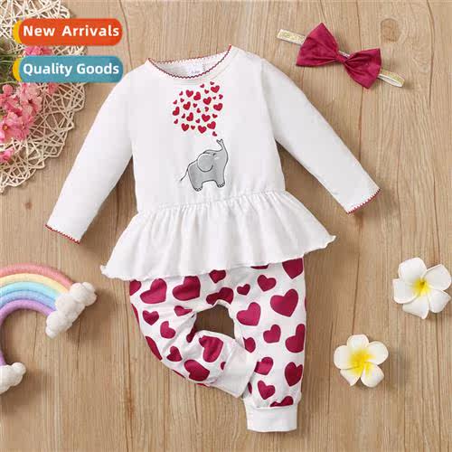 Girls Spring  Autumn 2021 new n elephant love print lg-sleev