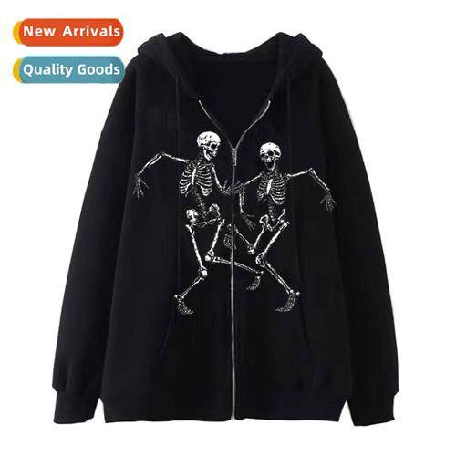 Dark wind hip-hop gothic Harajuku Y2Y skull zipper hoodie me