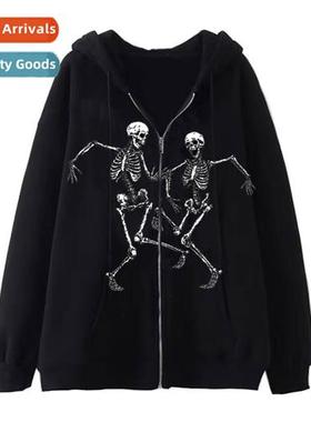 Dark wind hip-hop gothic Harajuku Y2Y skull zipper hoodie me