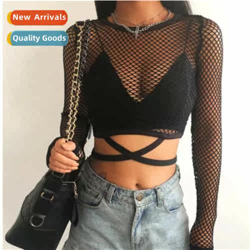 ins fashi 2022 spring  summer new tide grid round neck hollo