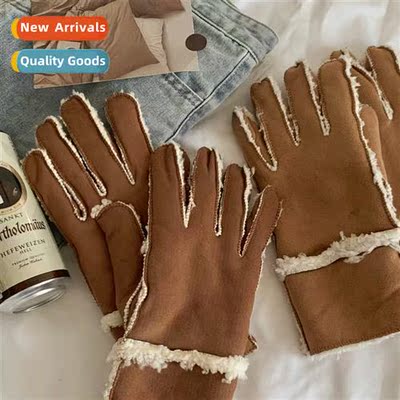 Deerskin velvet five-finger gloves winter American retro war