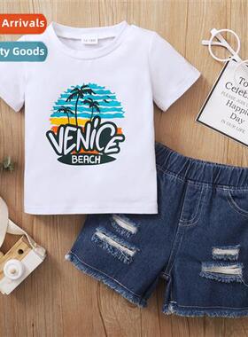 Boys spring  fall  2022 new n letters printed short-sleeved