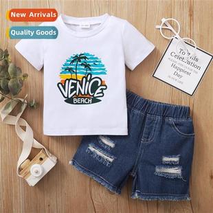 2022 new short spring sleeved printed fall letters Boys