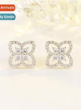 n new court style micro-set zircia four-leaf clover earrings