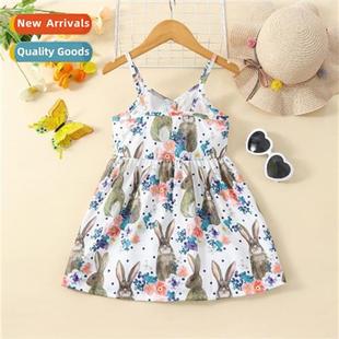 Flower Bunny Pattern ins Breasted Girls Single Sleeve Easter
