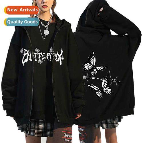 Dark Wind Hip Hop Gothic Harajuku Y2K Butterfly Print Zipper