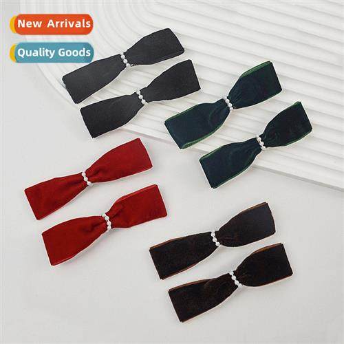 Velvet bow hair clips female simple versatile side bangs cli