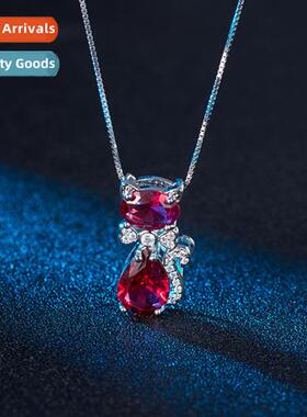wind fashi necklace female  ruby cat pendant niche  necklace
