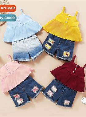 Girls spring  fall  2020 new n sleeveless halter top + denim