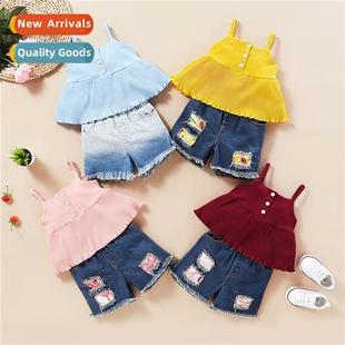 2020 new top spring denim halter fall sleeveless Girls
