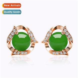 diamd jasper green gold rose inlaid female earrings New