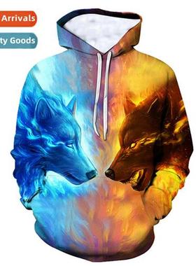 Fall  Winter Couple 3D Werewolf Family Print Hooded Sweatshi