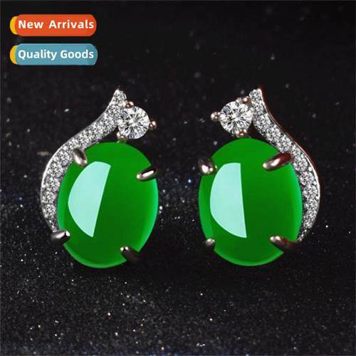 n  silver-plated chalcedy earrings female green agate crysta