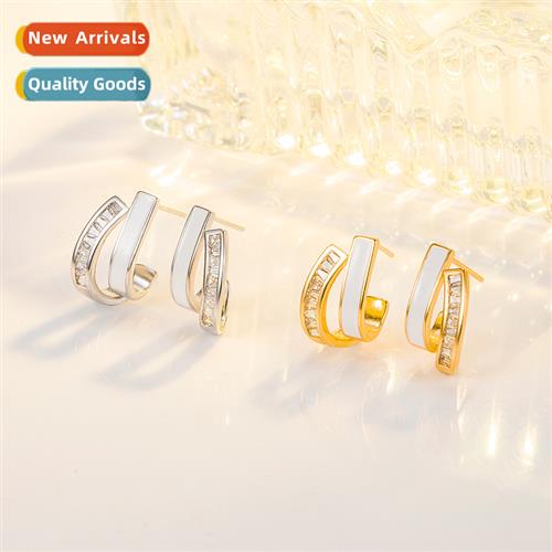 n  inlaid zircia shell earrings female high-level   gold col