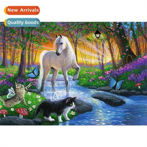 New whe horse forest lscape diamd painting modern living roo