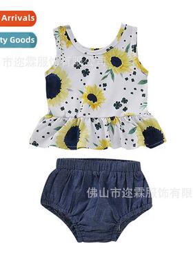 INS childrens clothing/spring girls sunflower sleeveless bab