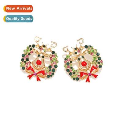 fashi alloy oil drip bow deer earrings wh colored diamds Chr