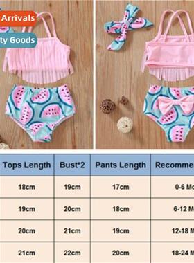 2020 Baby & Toddler Fringe Crop Top Watermel Shorts Headb 3-