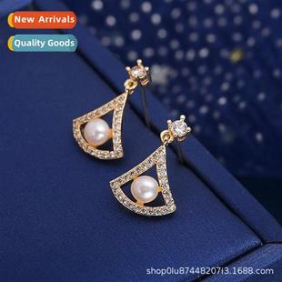earrings natural freshwater S925 inlaid pin pearl zir silver
