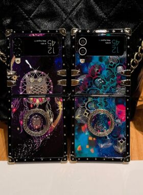 适用Samsung Z Flip4/5 Starry Owl Square Phone Case Folding w