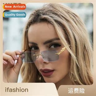 Cheetah Decorative Rimless Square Sunglasses Colorful Men  W