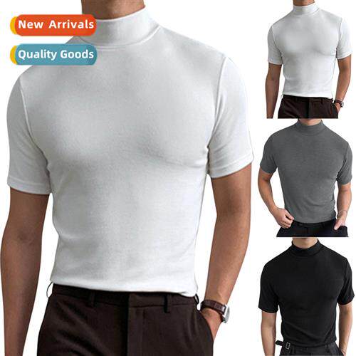2023 Mens summer new tight fashi T-shirt high neck solid col