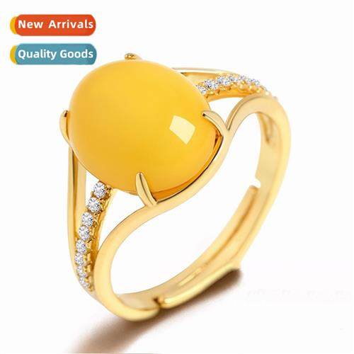 Ethnic style inlaid amber beeswax ring chicken oil yellow ch
