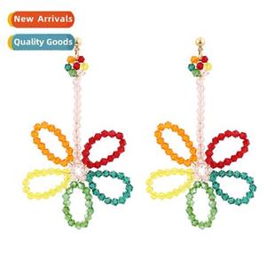 flower earrings flowers glazed dais woven beaded Korean