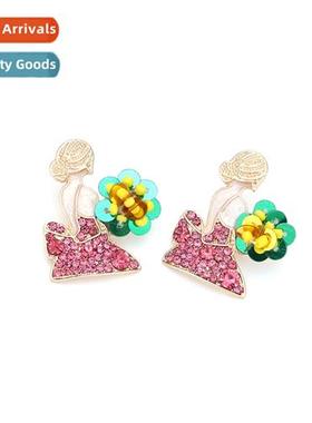 fashi alloy oil drop wh colorful diamd carto girl earrings s