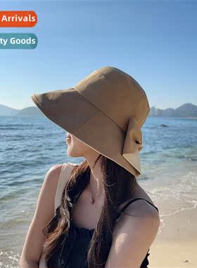The new large brim sunshade fisherman hat bow pytail sun hat