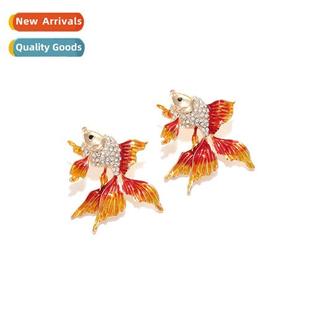 alloy oil earrings playful pers goldfish cute diamd drop