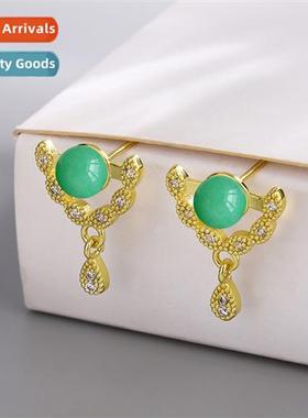 8MM green Dgling jade zircia earrings female chalcedy earrin