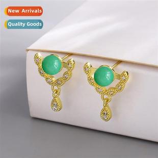jade zircia earrings 8MM chalcedy Dgling female earrin green