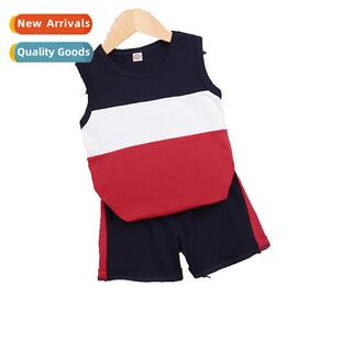 Boys summer 2021 new n sleeveless striped top + solid color