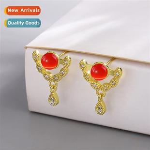 cats eye imati jade chalcedy female green earrings 8MM zirc