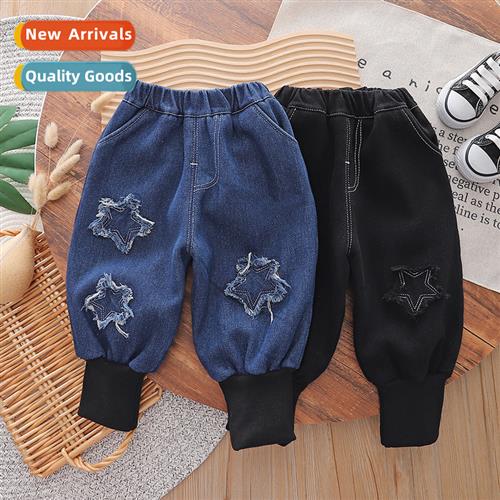 Boys padded jeans sub fall  winter 2023 new girls e- fleece