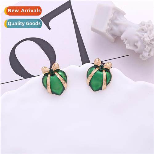 ZA retro simple alloy oil drip bow heart earrings temperamen