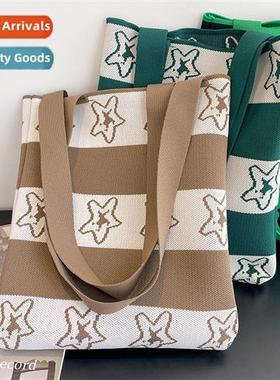 Niche design girls knting colorblocking handbag shoulder com