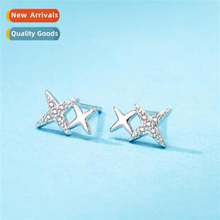 n small star earrings female Mori fresh drilling four-pointe
