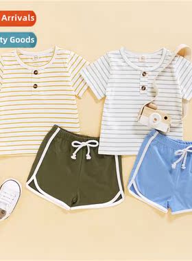 Girls Spring  Autumn 2021 new n short-sleeved striped printe