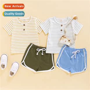 Girls Spring  Autumn 2021 new n short-sleeved striped printe