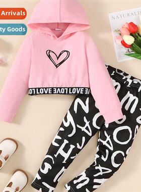 Girls spring  fall  2023 new n love hooded top + letter prin
