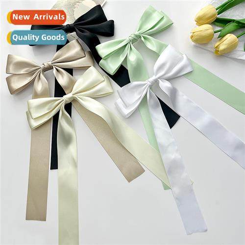 Solid colour satin bow fluttering ribb hair clips female cla