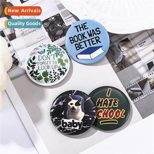 New round simple carto pattern tinplate brooch English lette