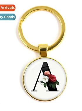 26 Alphabet Time Gemste Glass Metal Keychain Pendant