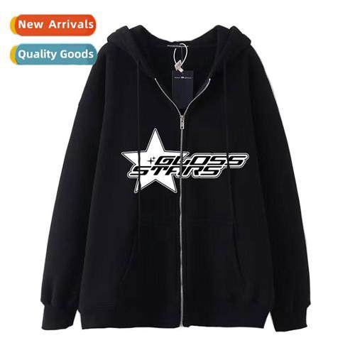 Dark Wind Hip Hop Gothic Harajuku Y2K Pentagram Print Zipper