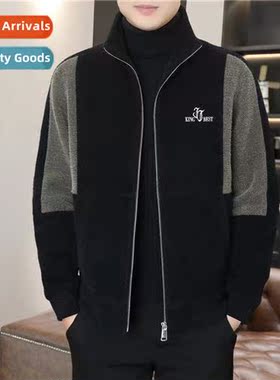 Winter tweed coat mens nd  handsome colorblocking padded thi